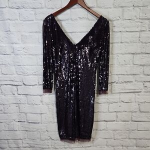 Niteline Shimmering Deep Purple Sequin Long Sleeve Dress